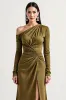 Long Sleeve Olive One Shoulder Mother Of The Bride Dress With Slit sold by Zapaka