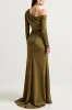 Long Sleeve Olive One Shoulder Mother Of The Bride Dress With Slit sold by Zapaka