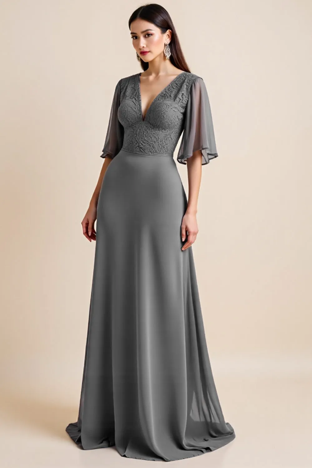 Steel Grey A Line Corset Long Mother Of The Bride Dress sold by Zapaka product image thumbnail 3