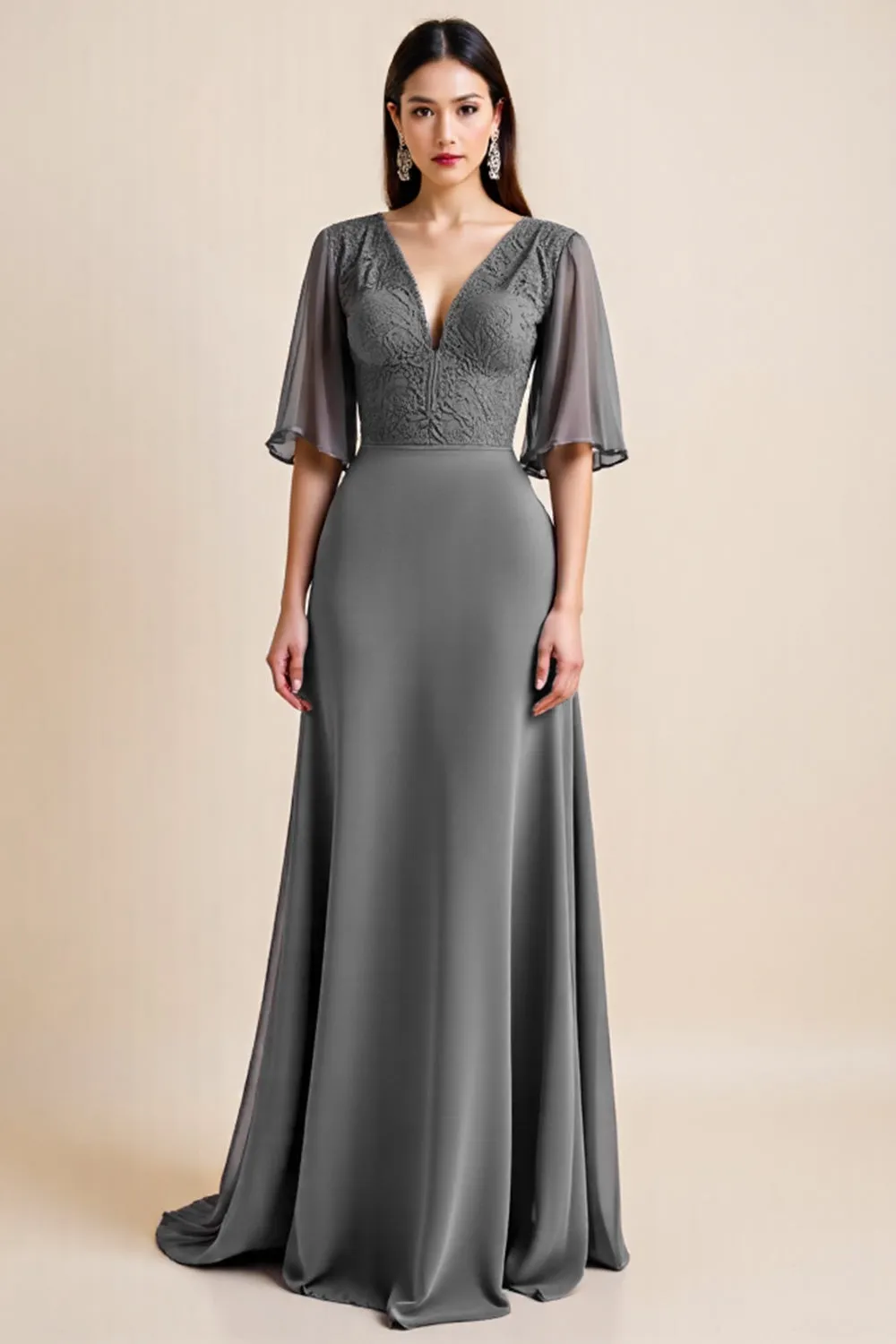 Steel Grey A Line Corset Long Mother Of The Bride Dress sold by Zapaka