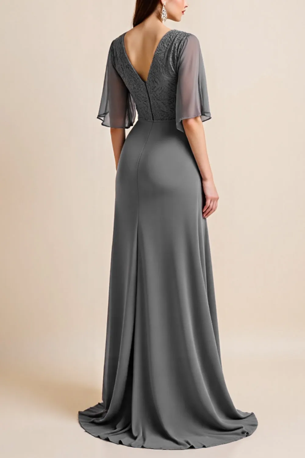 Steel Grey A Line Corset Long Mother Of The Bride Dress sold by Zapaka product image thumbnail 2
