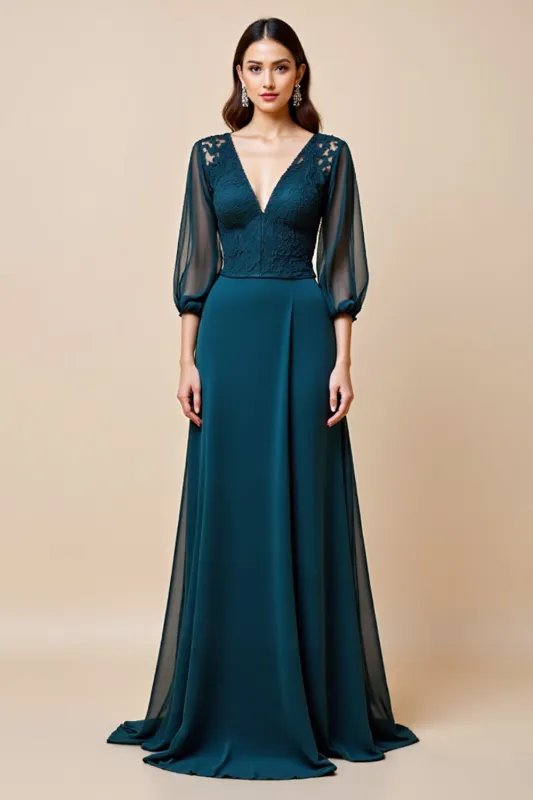 Blue A Line Long Mother Of The Bride Dress With Appliques sold by Zapaka