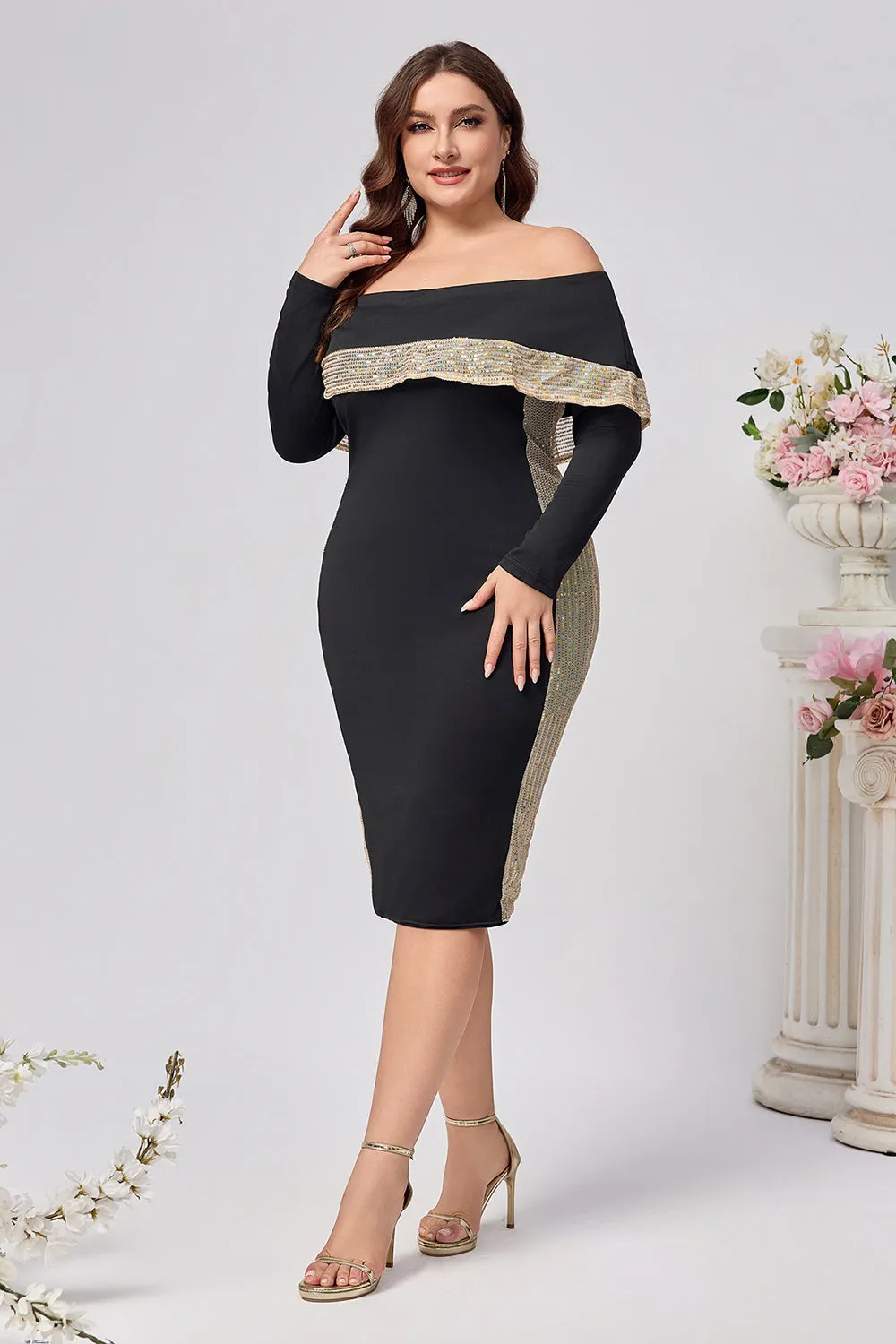 Plus Size Black Bodycon Satin Knee Length Mother of the Bride Dress sold by Zapaka product image thumbnail 3