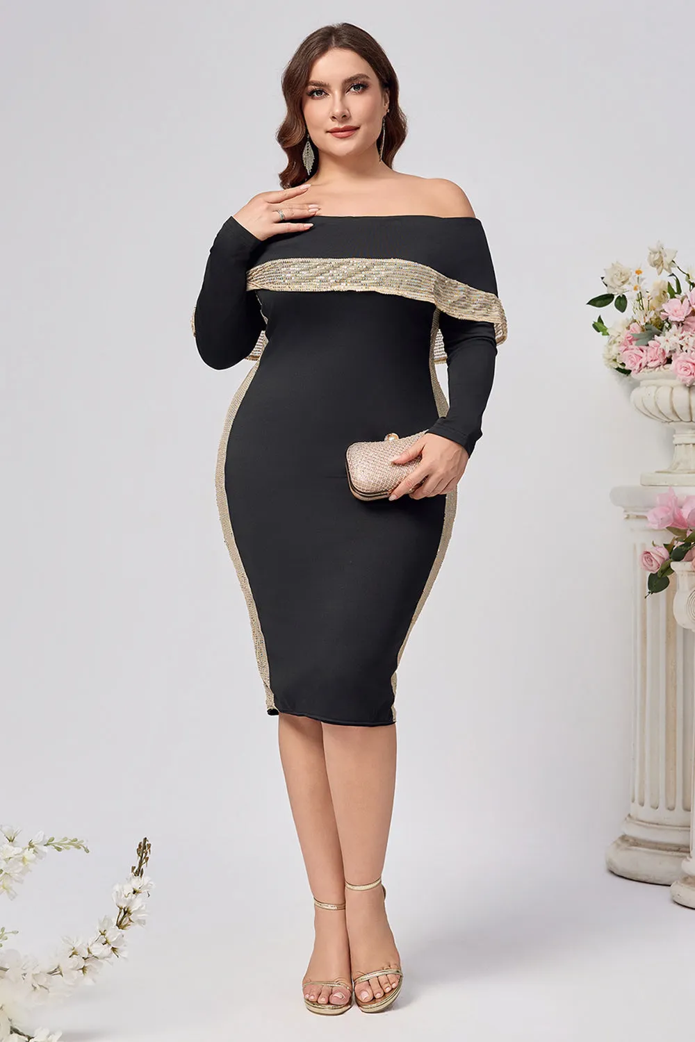 Plus Size Black Bodycon Satin Knee Length Mother of the Bride Dress sold by Zapaka product image thumbnail 4