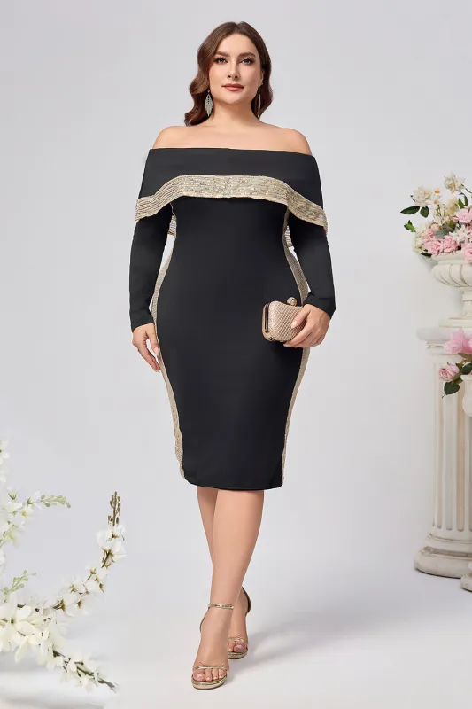 Plus Size Black Bodycon Satin Knee Length Mother of the Bride Dress sold by Zapaka