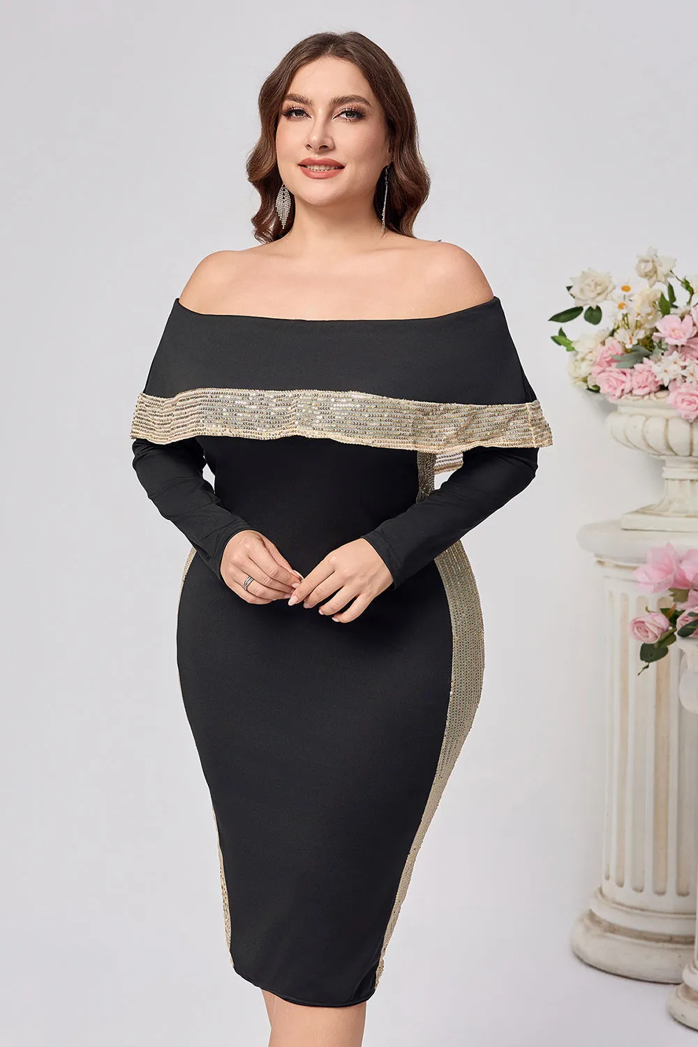 Plus Size Black Bodycon Satin Knee Length Mother of the Bride Dress sold by Zapaka product image thumbnail 5