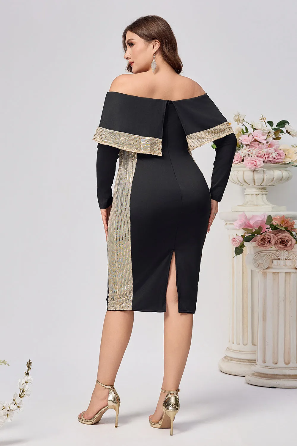 Plus Size Black Bodycon Satin Knee Length Mother of the Bride Dress sold by Zapaka product image thumbnail 2