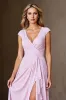 Candy Pink A Line Ruffled Long Mother of the Bride Dress with Slit sold by Zapaka