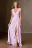 Candy Pink A Line Ruffled Long Mother of the Bride Dress with Slit sold by Zapaka