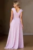 Candy Pink A Line Ruffled Long Mother of the Bride Dress with Slit sold by Zapaka