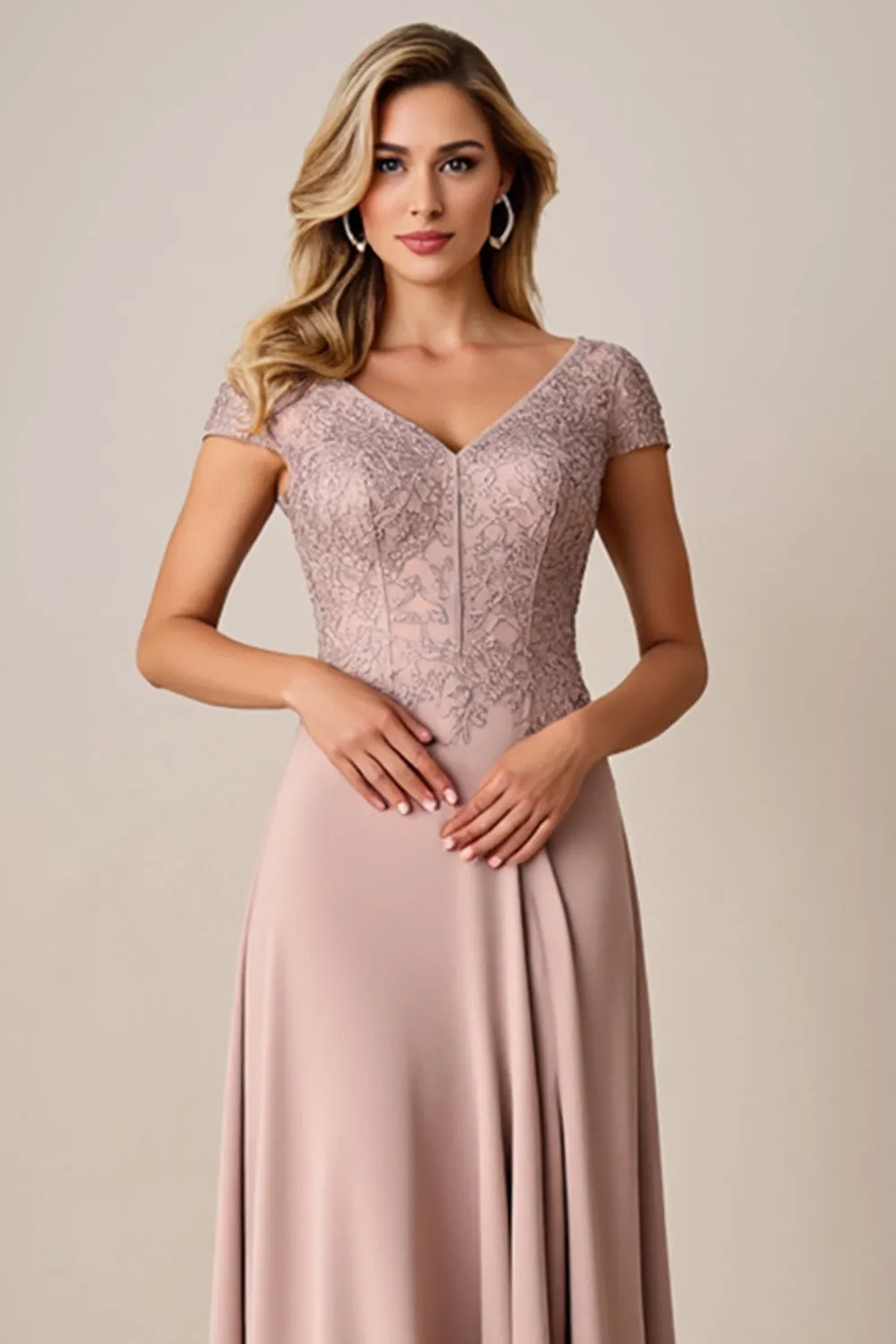 Dusty Rose A Line Satin Long Mother of the Bride Dress with Lace sold by Zapaka product image thumbnail 4