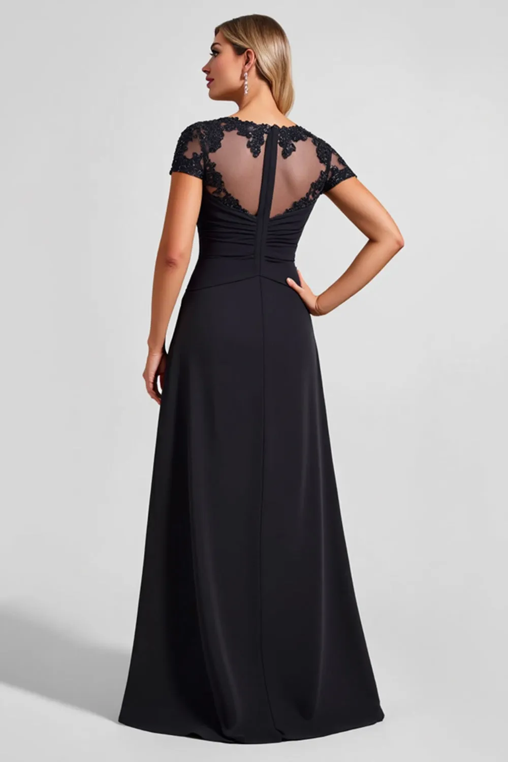 Black A Line Chiffon Applique Mother of the Bride Dress with Slit sold by Zapaka product image thumbnail 2