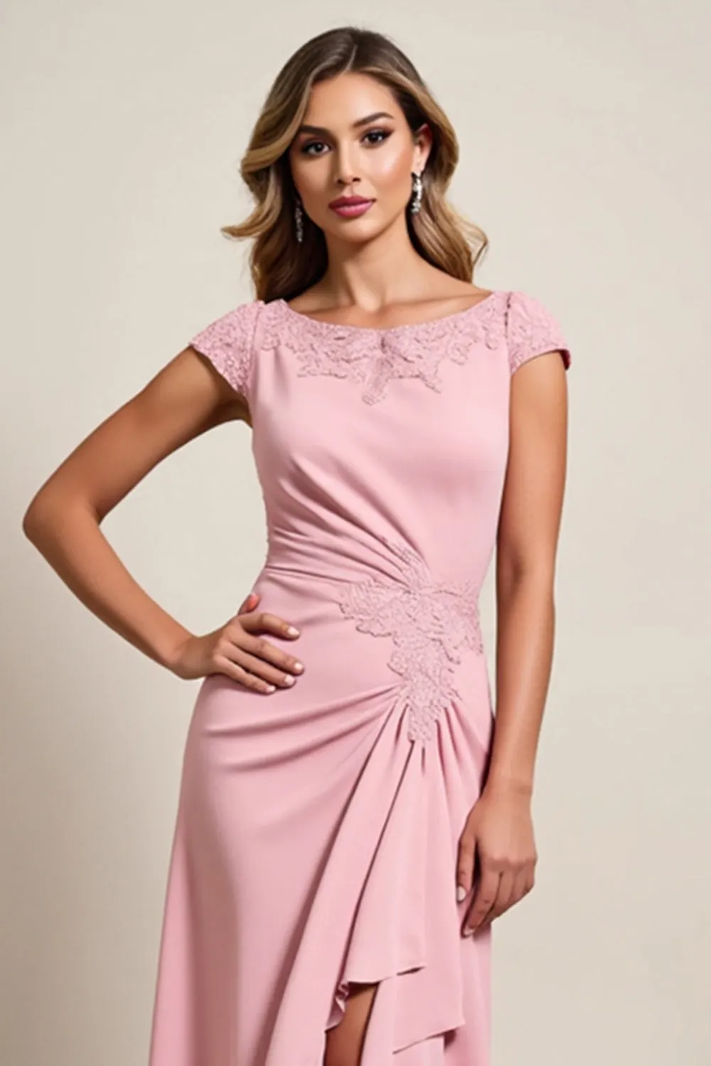 Blush High Low Ruched Mother of the Bride dress with Appliques sold by Zapaka product image thumbnail 5