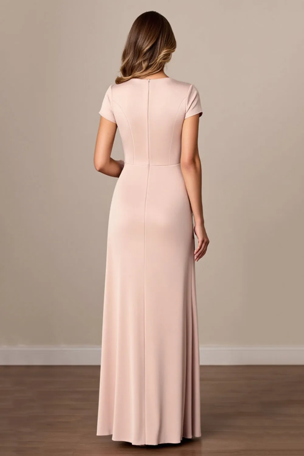 Ruched Satin Sheath Apricot Mother of the Bride Dress with Slit sold by Zapaka product image thumbnail 2