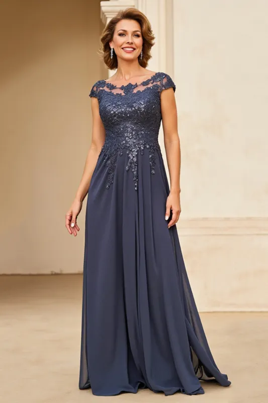 Twilight Applique Chiffon Mother of the Bride Dress with Cap Sleeves sold by Zapaka