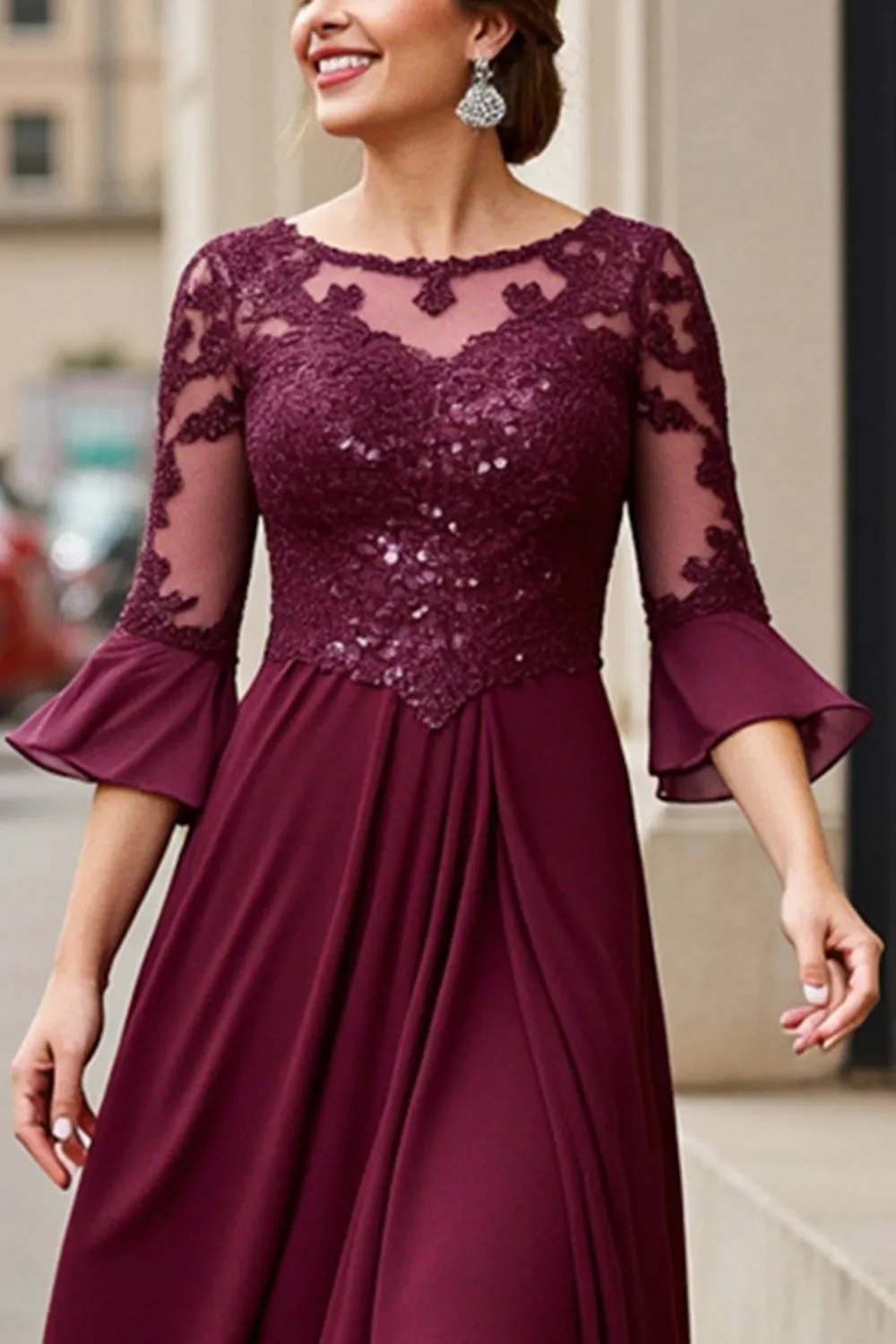 Cabernet Applique A Line Tea Length Mother of the Bride Dress sold by Zapaka product image thumbnail 4