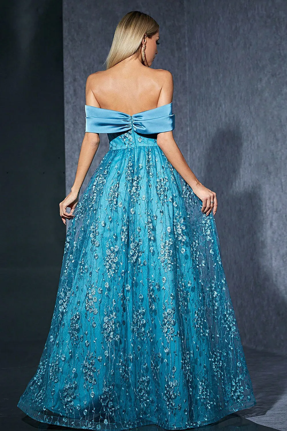Blue Tulle Off the Shoulder Mother of the Bride Dress with Appliques sold by Zapaka product image thumbnail 2