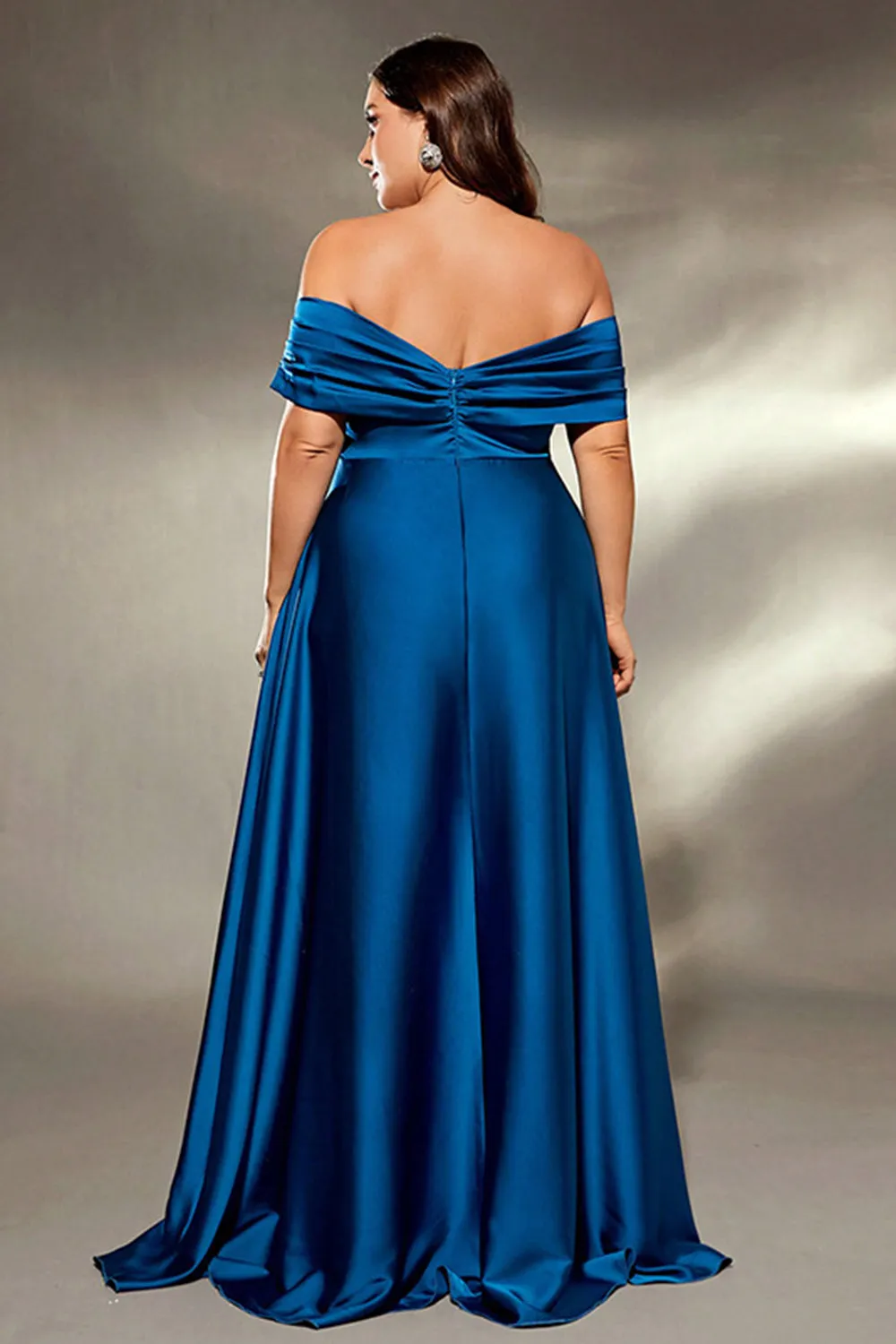 Ink Blue Satin A Line Long Mother of the Bride Dress sold by Zapaka product image thumbnail 2