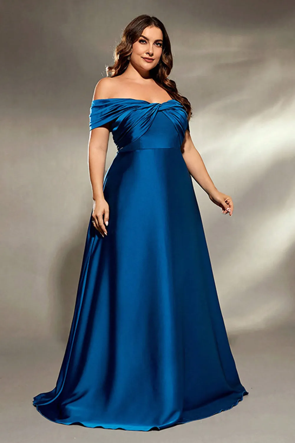 Ink Blue Satin A Line Long Mother of the Bride Dress sold by Zapaka product image thumbnail 3