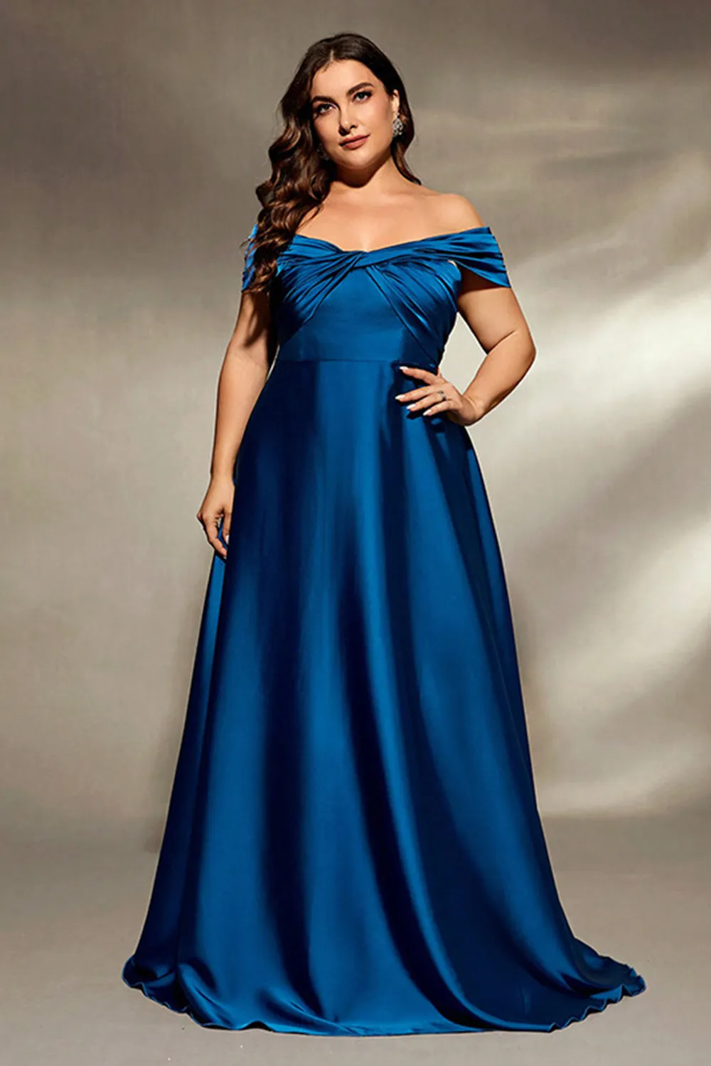Ink Blue Satin A Line Long Mother of the Bride Dress sold by Zapaka product image thumbnail 4