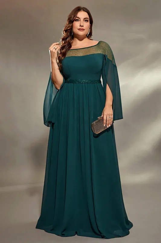 Sparkly Peacock Blue Chiffon Long Mother of the Bride Dress with Beading sold by Zapaka