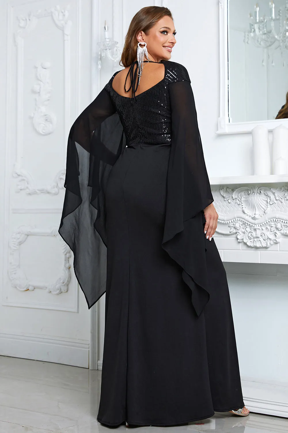 Sparkly Black Mermaid Long Mother of the Bride Dresswith Slit sold by Zapaka product image thumbnail 2