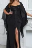 Sparkly Black Mermaid Long Mother of the Bride Dresswith Slit sold by Zapaka