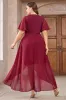 Burgundy Chiffon High-Low Mother of the Bride Dress with Lace sold by Zapaka