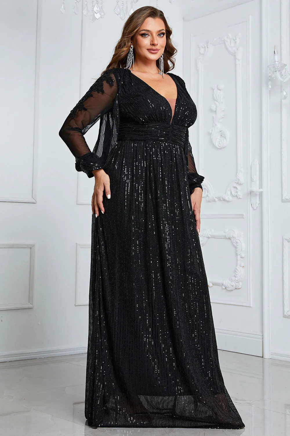 Sparkly Black A Line Long Mother of the Bride Dress sold by Zapaka product image thumbnail 3