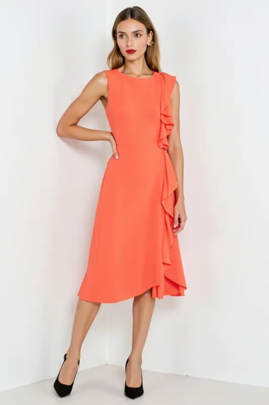 Orange A Line Ruffled Work Dress sold by Zapaka