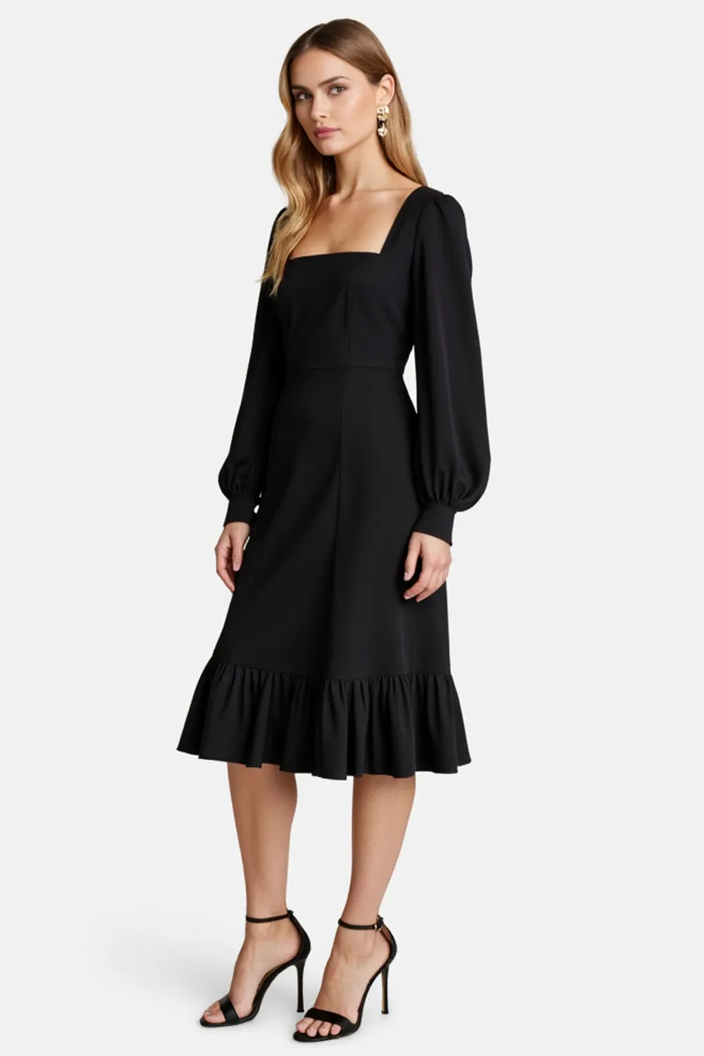 Black A Line Work Dress with Long Sleeves sold by Zapaka