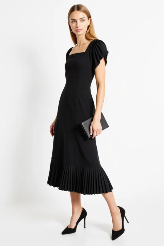Black Square Neck A Line Work Dress sold by Zapaka