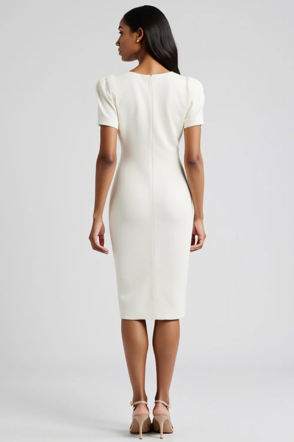 White Bodycon Work Dress with Buttons sold by Zapaka product image thumbnail 2