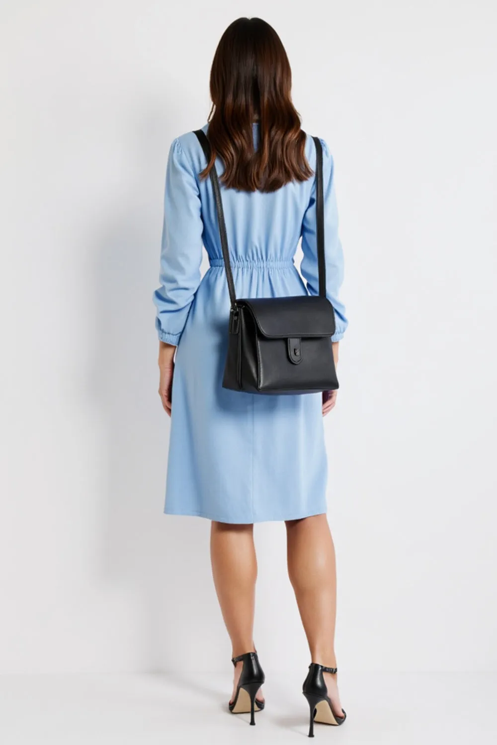 Polo Collar Blue Midi Work Dress with Long Sleeves sold by Zapaka product image thumbnail 2