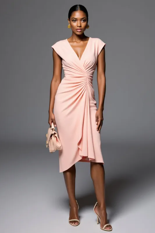 Ruched Pink Sheath Midi Work Dress sold by Zapaka