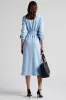 Blue Long Sleeve Midi Work Dress With Slit sold by Zapaka