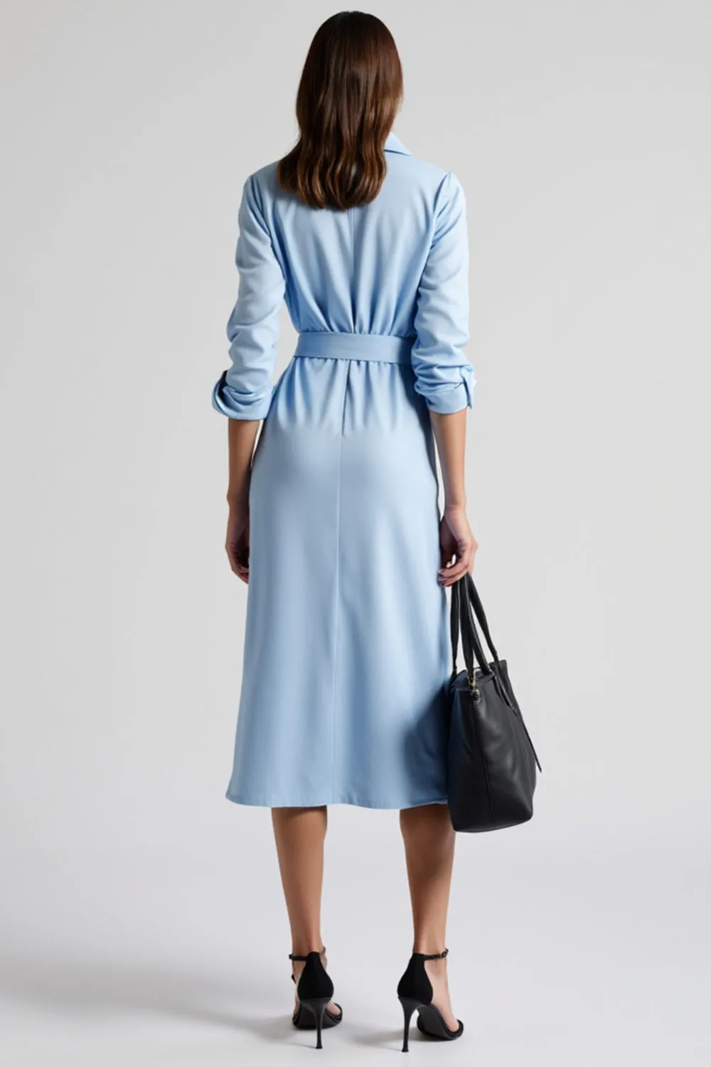 Blue Long Sleeve Midi Work Dress With Slit sold by Zapaka product image thumbnail 2