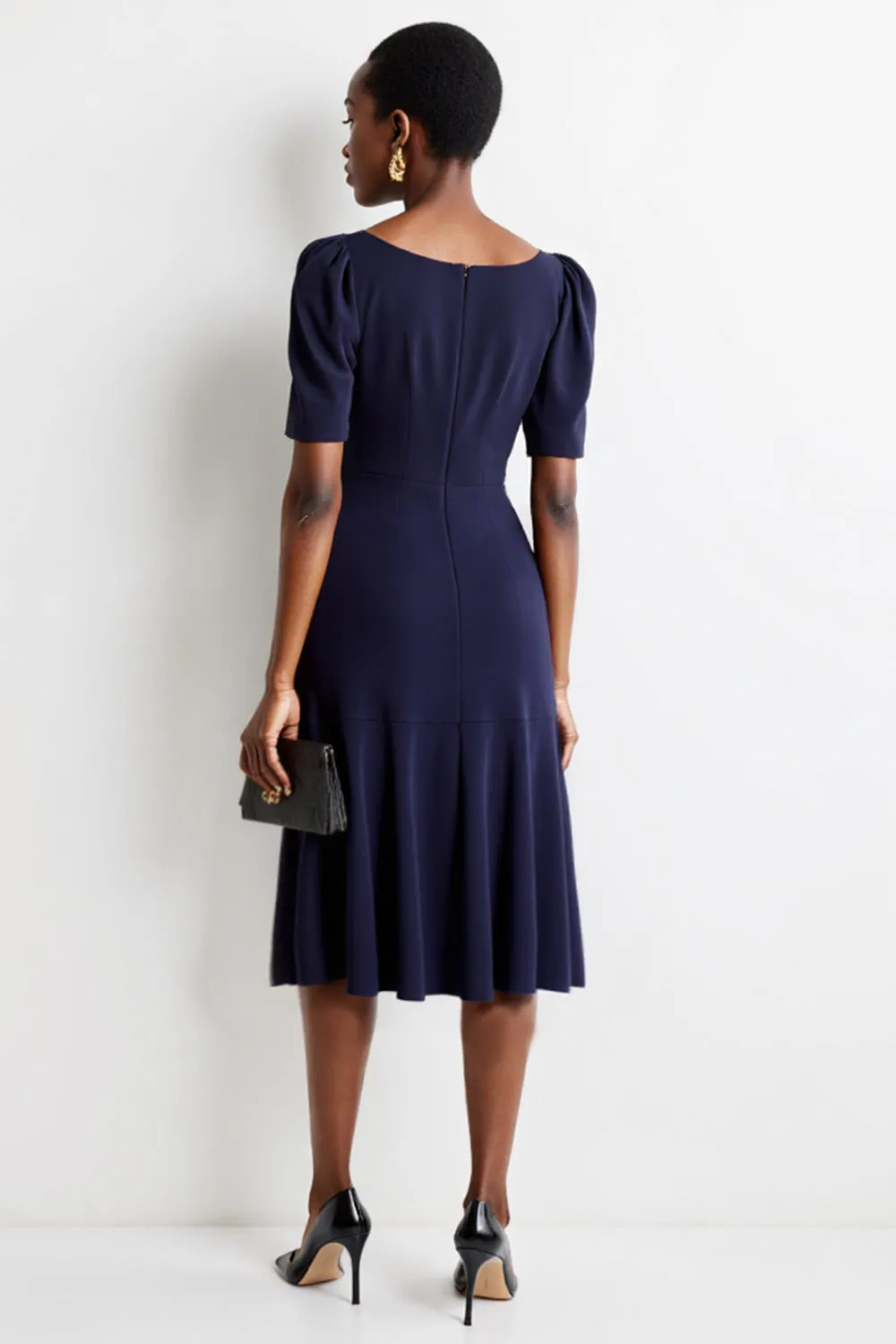 Navy Square Neck Midi Work Dress with Short Sleeves sold by Zapaka product image thumbnail 2