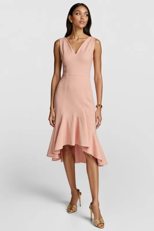 Blush Mermaid V Neck Midi Work Dress sold by Zapaka