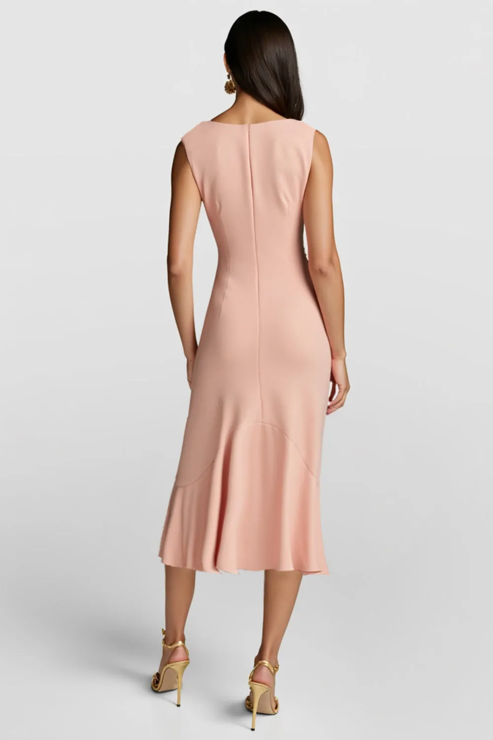 Blush Mermaid V Neck Midi Work Dress sold by Zapaka product image thumbnail 2