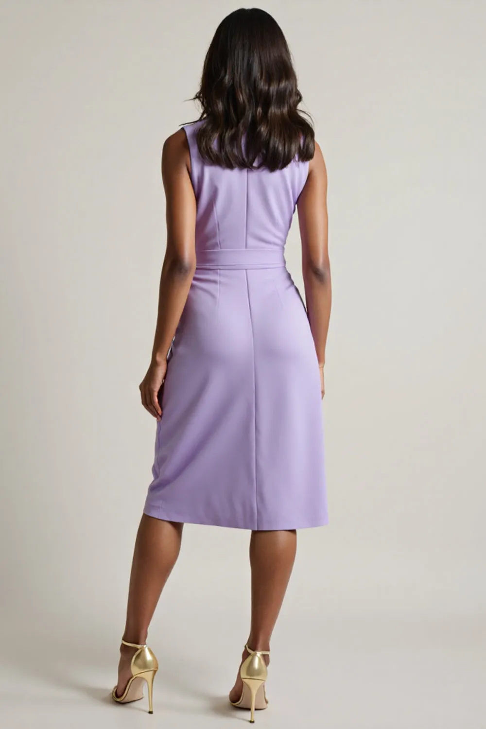 Purple Ruched Midi Work Dress with Slit sold by Zapaka product image thumbnail 2