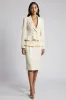 Ivory Bodycon Peaked Lapel 2 Pieces Ruffled Work Dress sold by Zapaka