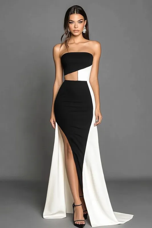 Strapless Mermaid Black Tie Dress with Slit made by Zapaka