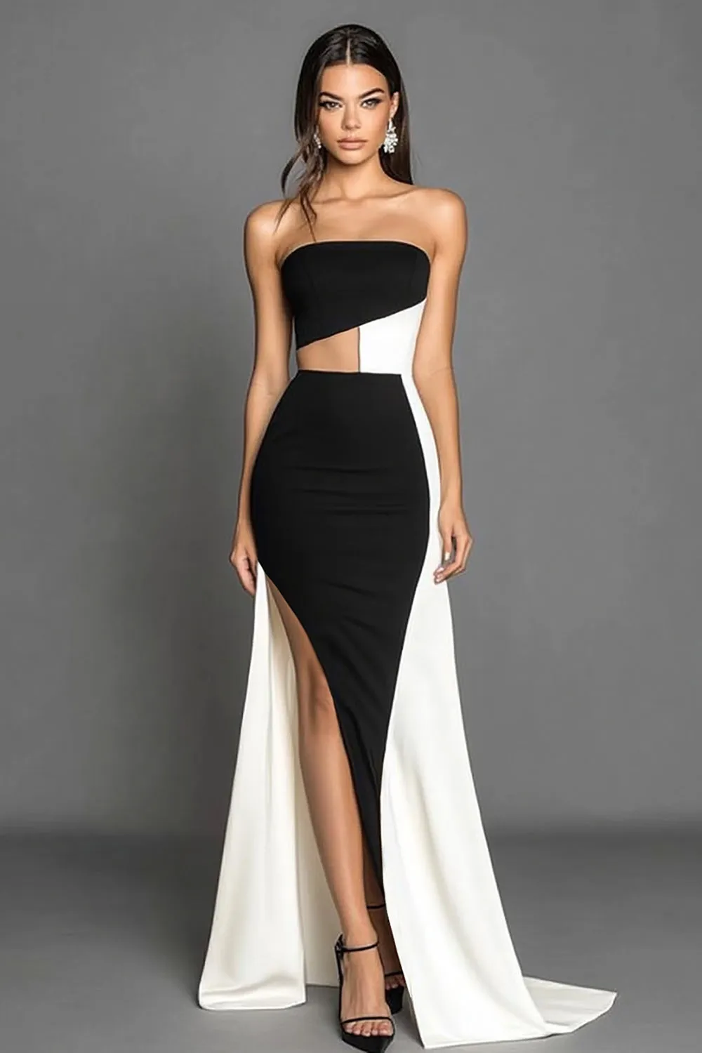 Strapless Mermaid Black Tie Dress with Slit sold by Zapaka
