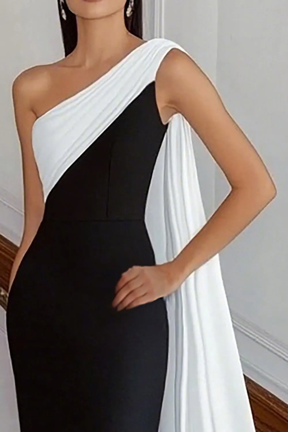 One Shoulder Sheath Long Black Tie Dress with Streamer sold by Zapaka product image thumbnail 2