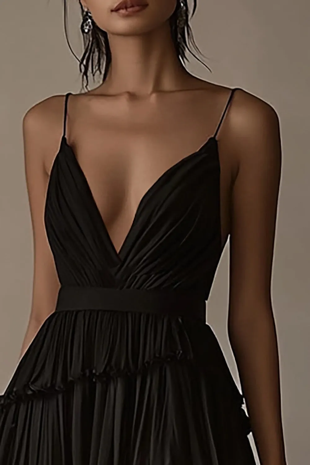 A Line V Neck Black Tie Dress with Ruffles sold by Zapaka product image thumbnail 2