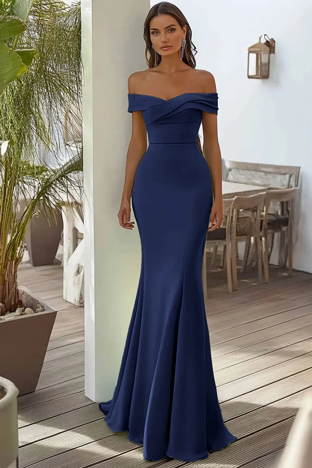 Navy Off the Shoulder Long Formal Dress sold by Zapaka