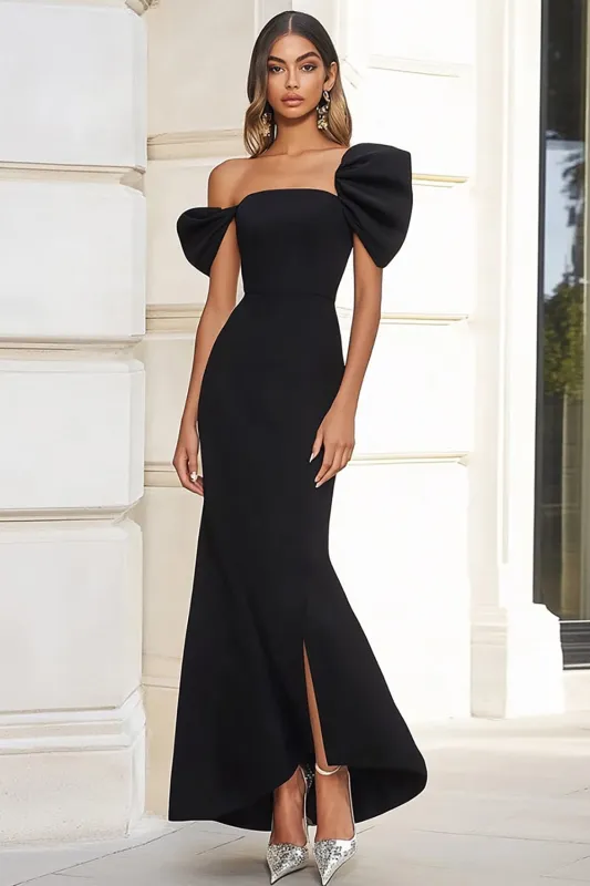 Black One Shoulder Long Formal Dress with Slit sold by Zapaka