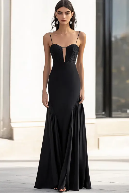 Black Appliqued Spaghetti Straps Long Formal Dress sold by Zapaka