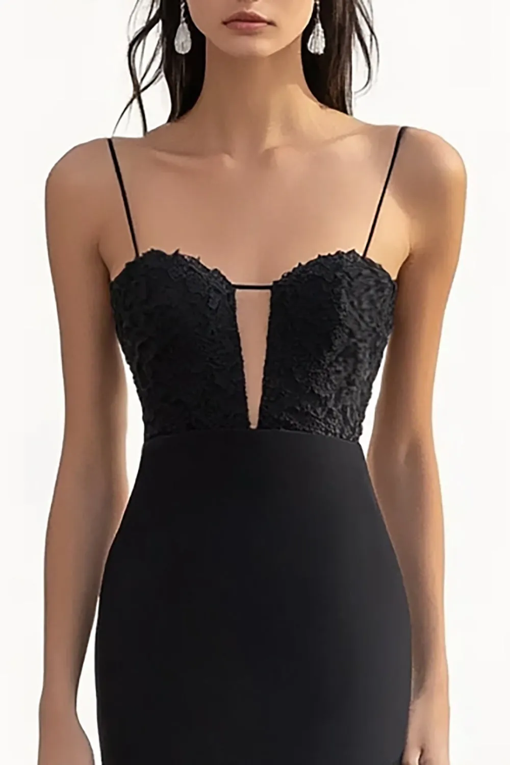 Black Appliqued Spaghetti Straps Long Formal Dress sold by Zapaka product image thumbnail 2